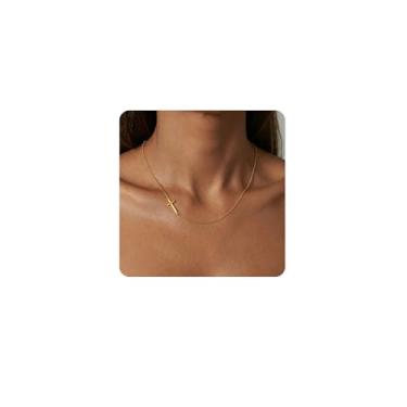 Imagem de Pencros Colar de cruz simples com pingente de crucifixo preenchido em ouro 18 K com cruz delicada para mulheres e meninas, Latão, Sem Pedra Preciosa