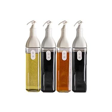 Imagem de pcagfaajmh Garrafa de óleo quadrada dispensador de óleo e vinagre garrafa de óleo de vidro doméstica com bico recipiente de condimento à prova de vazamento multiuso lubrificador - 4 pacotes para