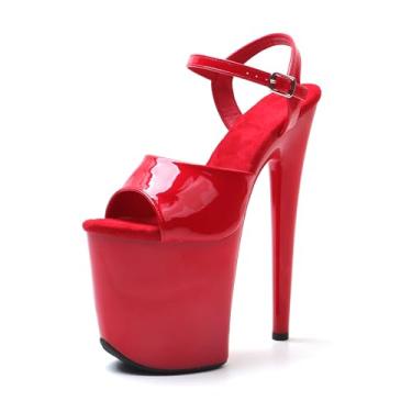 Imagem de WUXIN H&P Sandália feminina plataforma de 20 cm com tira no tornozelo sexy, plataforma de salto alto de 20 cm, plataforma exótica de 20 cm, salto stiletto, Vermelho, 41