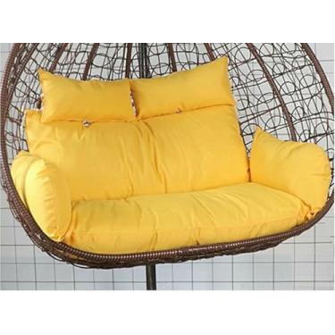 Imagem de Almofada dupla removível para cadeira suspensa em formato de ninho de ovo, assento de balanço de vime e rattan para 2 pessoas (amarela, 150 x 110 cm)