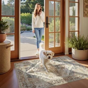 Imagem de jinchan Tapete vintage, tapetes modernos de cozinha 7,5 x 12,7 cm, lavável, antiderrapante, fino, elegante, retrô, leve, para quarto, sala de estar