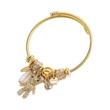 Imagem de Pulseira Pandora De Aço Inoxidável Dourada Para Mulheres Com Pingente 