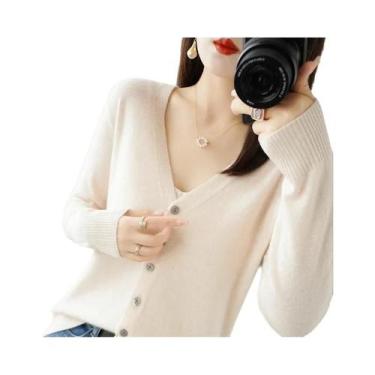 Imagem de Cardigã De Tricô Feminino Com Decote Em V 2025, Suéter Com Pequeno Toq