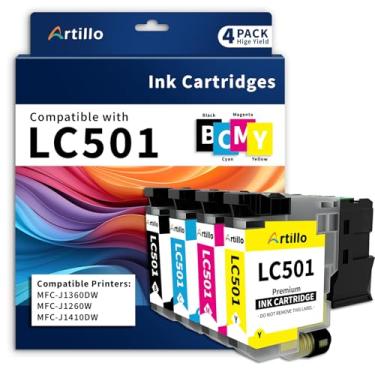 Imagem de Artillo Cartuchos de tinta LC501 de alto rendimento de substituição para impressora Brother LC501 LC501XL para impressora Brother MFC-J1260DW MFC-J1360DW MFC-J1410DW (preto, ciano, magenta, amarelo