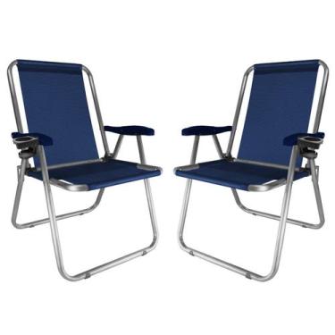 Imagem de Kit 2 Cadeira Max Alumínio Praia Piscina Até 140Kg 2 Porta Copos Térmi