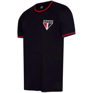 Imagem de Camisa São Paulo Retrô Vintage Gola Careca Preta Masculina-Masculino