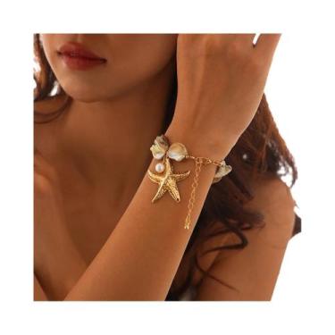 Imagem de Conjunto De Colar E Pulseira Boho Feminino Com Pérolas, Estrelas-do-ma