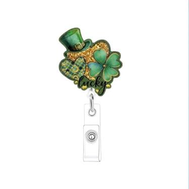 Imagem de Carretel de crachá de dia de São Patrício, porta-crachás, retrátil, dourado, verde, para enfermeira, porta-crachás retráteis, com clipe jacaré giratório de 360° para decoração de cartão de