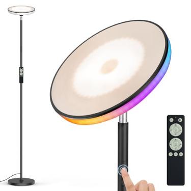 Imagem de OHLUX Candeeiros de chão para sala de estar, luminária de LED brilhante com controle remoto, lâmpada alta moderna que muda de cor com regulação contínua, luminária de chão de canto de 175 cm para