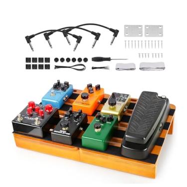 Imagem de Pedaleira de madeira com efeitos de guitarra 2 em 1, pedaleira de 43,9 cm de grande capacidade com suprimento de cabo, conjunto de pedaleira acessórios de guitarra