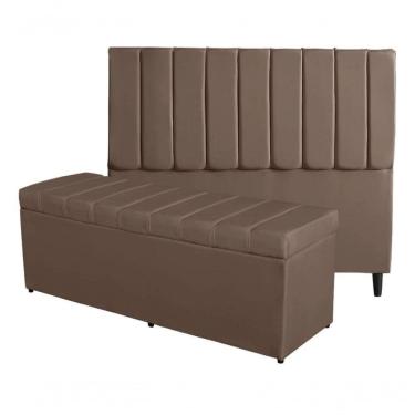 Imagem de Kit De Quarto Roma Cabeceira De Cama Box E Calçadeira Baú Casal 140 Cm Suede Marrom Eli Móveis E Decoração