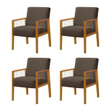 Imagem de Kit 4 Poltronas Decorativa Base Em Madeira Maciça E Corda Náutica Copacabana Veludo Marrom - Marrom