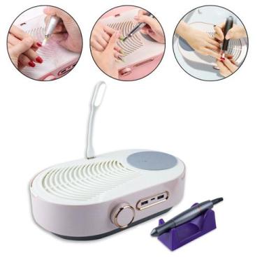 Imagem de Lixadeira Coletor Pó Unhas Recarregável Luz LED 3 em 1, Rosa Manicure 
