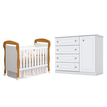 Imagem de Berço Americano Danny Branco Acetinado Savana Reller E Cômoda Infantil Americana Branco Hp- Henn.