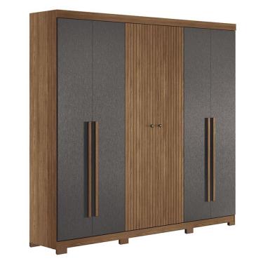 Imagem de Guarda Roupa Casal Ripado 6 Portas Buriti Jatobá Grafite Acetinado Com Pés - Santos Andirá