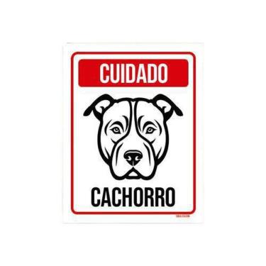 Imagem de Kit 10 Placas Cuidado Cachorro Pitbull