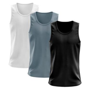 Imagem de Kit 3 Regata Dry Lisa Básica Proteção Solar UV Térmica Camiseta Treino Academia Ciclismo Regatas-Masculino