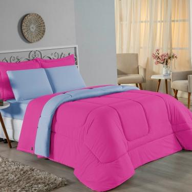 Imagem de Edredom King Nobre 1 Peça Dupla Face 2,50m X 2,90m Malha 100% Algodão - Pink / Azul-bebê