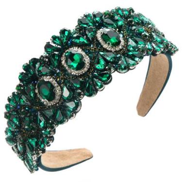 Imagem de Bandana de strass verde barroco larga para mulheres - taiyuanketanmaoy