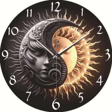 Imagem de Relógio de parede Sun and Moon de 30 cm em MDF silencioso e antiaderen