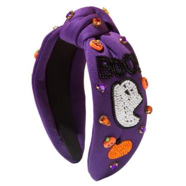 Imagem de Bandana de Halloween Knotted Beaded Ghost e Pumpkin Purple - taiyuanke