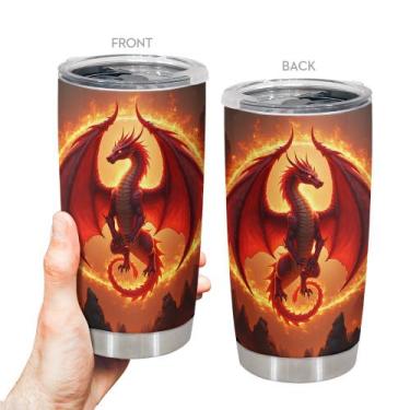 Imagem de Copo de viagem, caneca de café Oasisdream, 600 ml com estampa de dragã