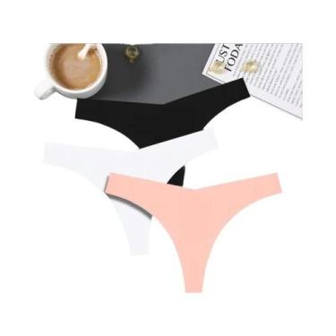 Imagem de Calcinhas Femininas De Seda Gelada Sem Costura, Kit Com 3 Peças, Cintu