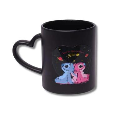 Imagem de Caneca Magic Coração Stitch e Angel Namorados 350ml Preta - 10026508 -