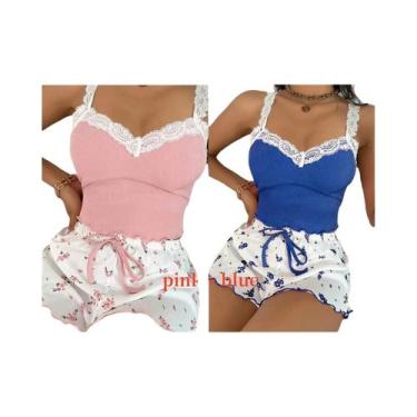 Imagem de Conjunto De Pijama Feminino Rosa Com Renda E Decote V, Camisola Sexy, 