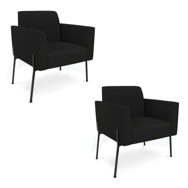 Imagem de Poltrona Pé de Ferro Preto Kit 2 Decorativa Marisa Linho Preto D03 - D'Rossi