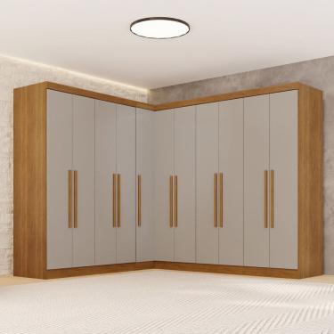 Imagem de Guarda-roupa de Canto Modulado 11 Portas 4 Gavetas Espanha Cinamomo/Off-White