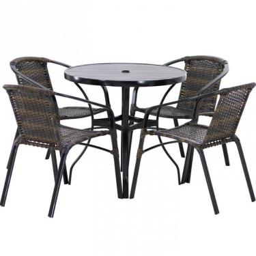 Imagem de Kit Mesa 1m + 4 Cadeiras Alumínio Jardim Piscina Pedra Ferro