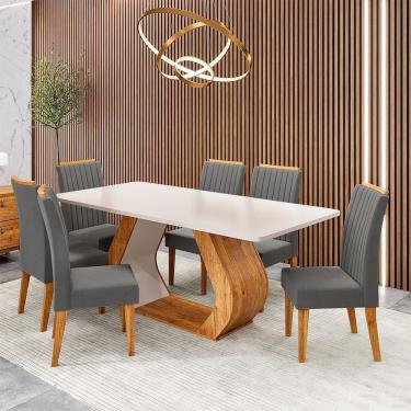 Imagem de Conjunto Sala de Jantar 6 Lugares Retangular Tampo em Mdf Voithy Mel/Blonde/Cinza