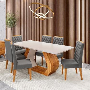 Imagem de Conjunto Sala de Jantar 6 Lugares Retangular Tampo em Mdf Store Mel/Blonde/Cinza