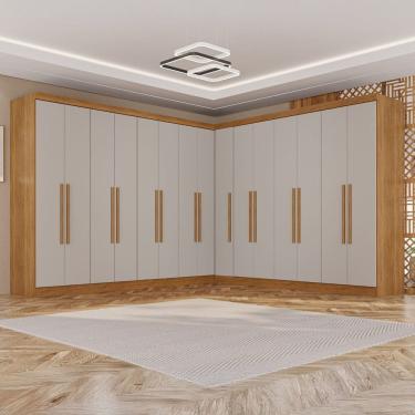 Imagem de Guarda-roupa de Canto Modulado 15 Portas 6 Gavetas Inglaterra Cinamomo/Off White