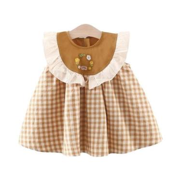 Imagem de Vestido Xadrez Marrom Para Bebês Meninas De 9 Meses a 3 Anos, Roupas I