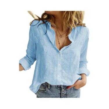 Imagem de Blusa Casual Elegante De Algodão E Linho Para Mulheres, Manga Longa, C