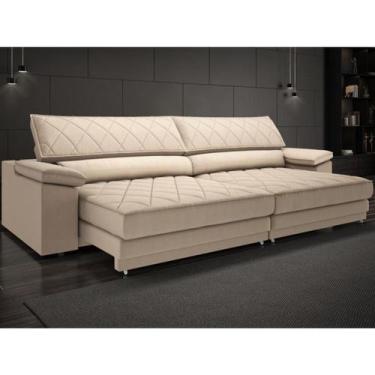 Imagem de Sofá com USB Retrátil e Reclinável Viena 2,90m Linho - Netsofas, Bege