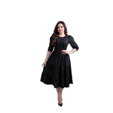 Imagem de Vestido Feminino Social Midi Evangélico - Zampa, Preto, P