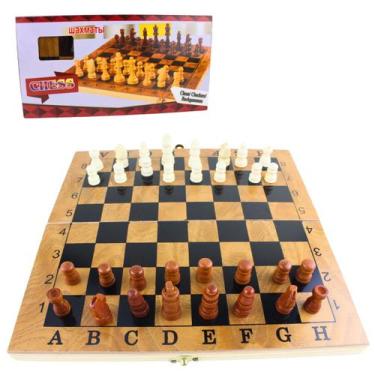 Imagem de Jogo 3 em 1 Xadrez Dama Backgammon Madeira Dobrável Portátil para Famí