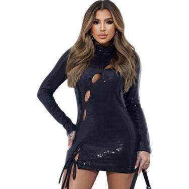 Imagem de Vestido Curto de Festa Manga Longa Recortes Frontais Ajusta - Look Dre