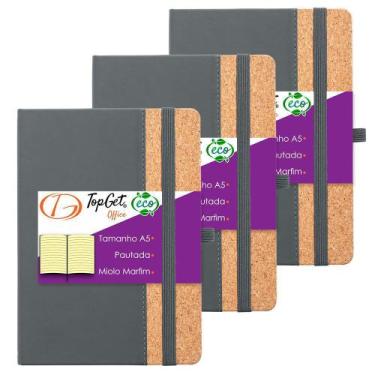 Imagem de Kit 3x Caderneta Eco Line 14X21cm 96 Fls Pautadas Cinza - TopGet