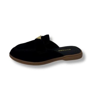 Imagem de Sapato mule feminino camurca bottero detalhe em dourado, Preto, 36