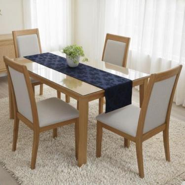 Imagem de Caminho de Mesa Trilho 2,20m Jacar Liso Passadeira Cozinha COR:AZUL MA