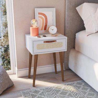 Imagem de Mesa Cabeceira para Quarto com 1 Gaveta Retrô Branco - Metta Mobili