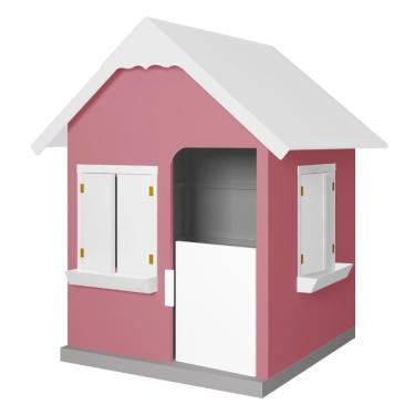 Imagem de Casinha de Brinquedo Infantil com Floreiros em MDF Rosa e Branco Gran Belo