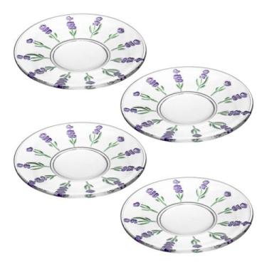 Imagem de Conjunto 4 Pratos para Sobremesa Cristal Decoração Lavanda 19cm Alta Q