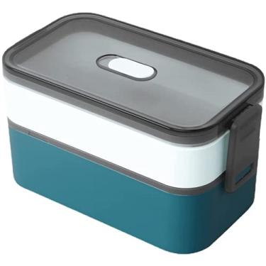 Imagem de Lancheira Bento para crianças e adultos portátil com isolamento térmico para armazenamento de alimentos para viagem Kawaii estilo japonês fofo de camada dupla para micro-ondas refeições seguras de frutas, salada de volta às aulas (azul)