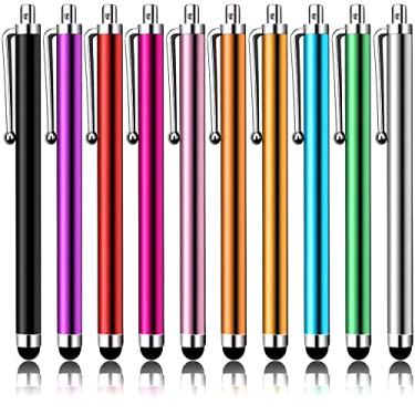 Imagem de Canetas Stylus para telas sensíveis ao toque, pacote com 10 unidades, rosa, roxo, preto, verde, prata, tela universal compatível com Kindle, iPad, iPhone, Samsung