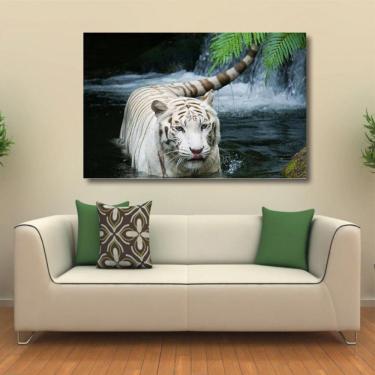Imagem de Quadro decorativo Tigre Branco Paisagem Animais com Tela em